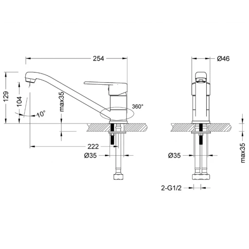 LEMARK Смеситель для мойки, картридж D35, креп.шпилька Point LM0304C