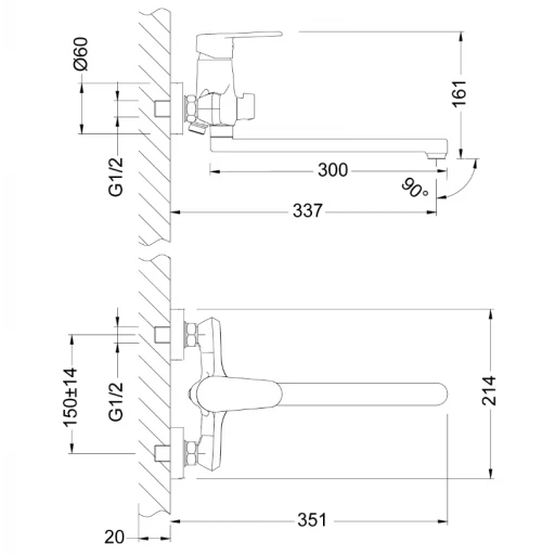 LEMARK Смеситель для ванны картр.D35 прям.излив 300мм Point LM0351C
